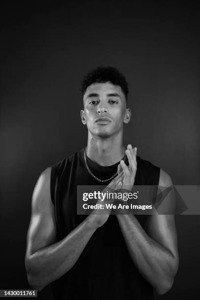 portrait of sportsperson - black and white muscular man stock pictures, royalty-free photos & images