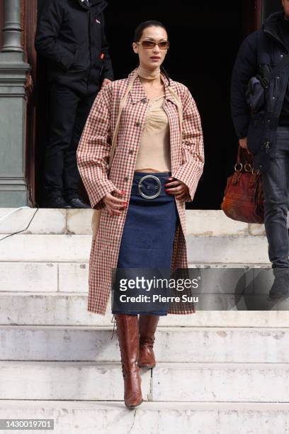 Bella Hadid attends the Thom Browne Womenswear Spring/Summer 2023 show as part of Paris Fashion Week on October 03, 2022 in Paris, France.