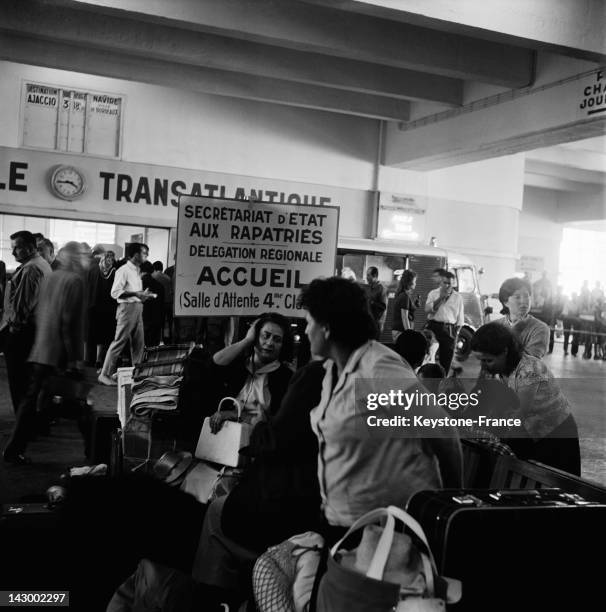 European passengers from Algeria arrive in Marseille, France aboard the ship Ville de Tunis, France on July 20, 1962.