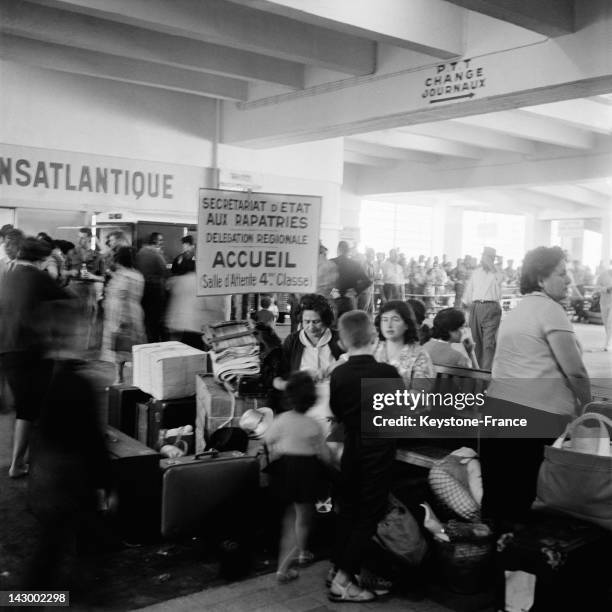 European passengers from Algeria arrive in Marseille, France aboard the ship Ville de Tunis, France on July 20, 1962.