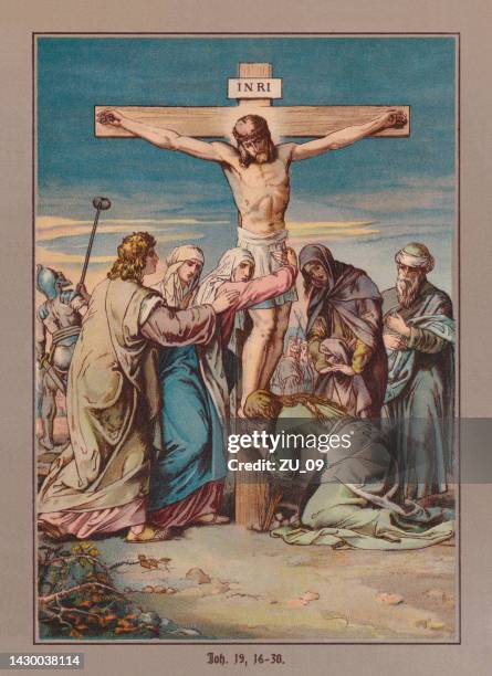 ilustraciones, imágenes clip art, dibujos animados e iconos de stock de la crucifixión de jesús, cromolitografía, publicada hacia 1880 - the passion of jesus