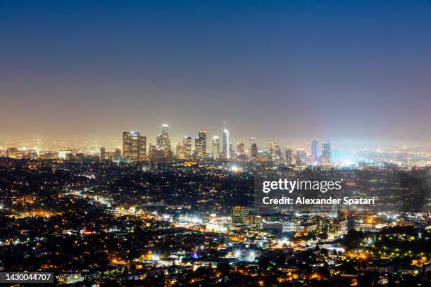 los angeles downtown skyscrapers illuminated at night, california, usa - beverly hills bildbanksfoton och bilder