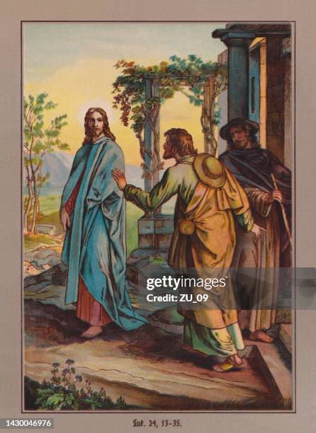 the risen jesus in emmaus, chromolithograph, published ca. 1880 - christ is risen 幅插畫檔、美工圖案、卡通及圖標