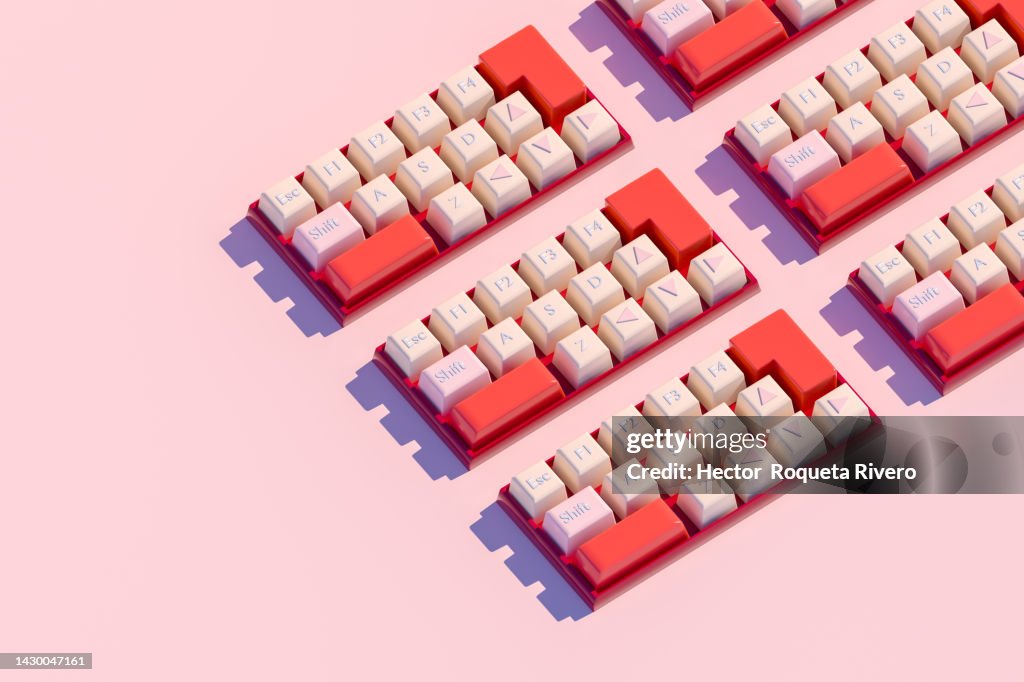 3d render of Computer Keyboard in Pastel and Red Tones, Technology and Informatics Concept