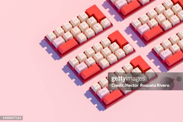 3d render of computer keyboard in pastel and red tones, technology and informatics concept - www stock pictures, royalty-free photos & images