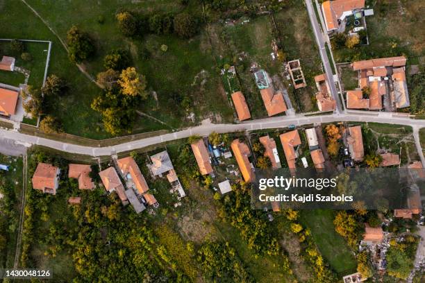flying over city area - hungary village stock pictures, royalty-free photos & images