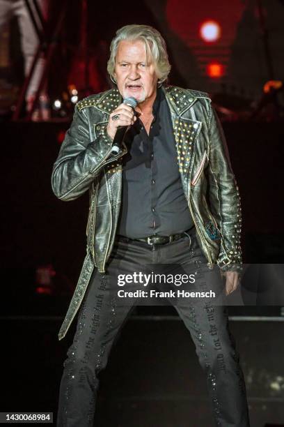 Irish singer Johnny Logan performs live on stage in support of Andrea Berg during a concert at the Waldbuehne on September 30, 2022 in Berlin,...