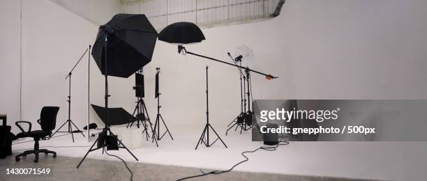 studio video production lighting set behind the scenes shooting production set up,bangkok,thailand - photo shoot set up stock pictures, royalty-free photos & images