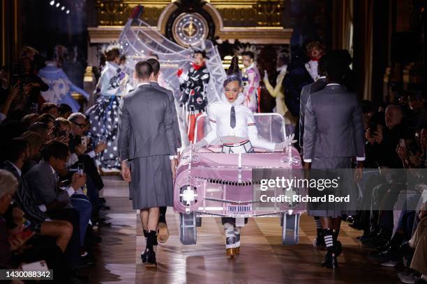 Michaela Jaé Rodriguez walks the runway during the Thom Browne Womenswear Spring/Summer 2023 show as part of Paris Fashion Week at Palais Garnier on...