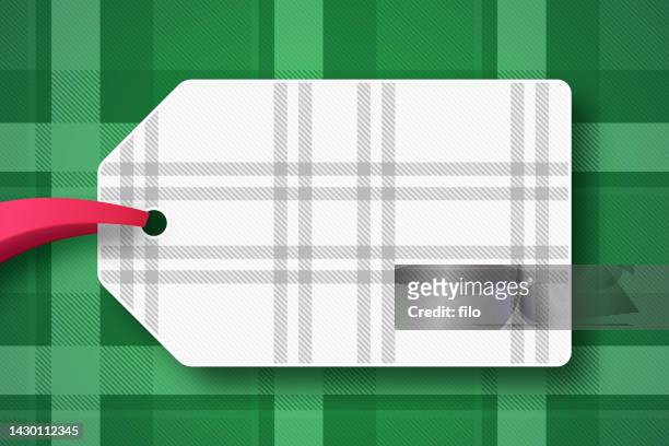 plaid holiday gift tag background - market retail space stock illustrations