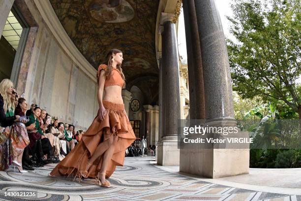 Model walks the runway during the Zimmermann Ready to Wear Spring/Summer 2023 fashion show as part of the Paris Fashion Week on October 3rd, 2022 in...