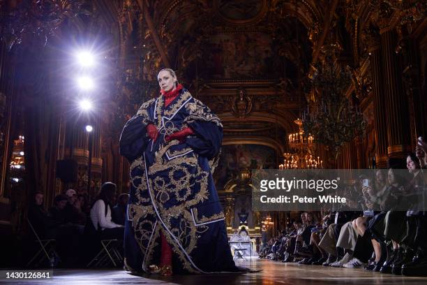 Gwendoline Christie walks the runway during the Thom Browne Womenswear Spring/Summer 2023 show as part of Paris Fashion Week on October 03, 2022 in...