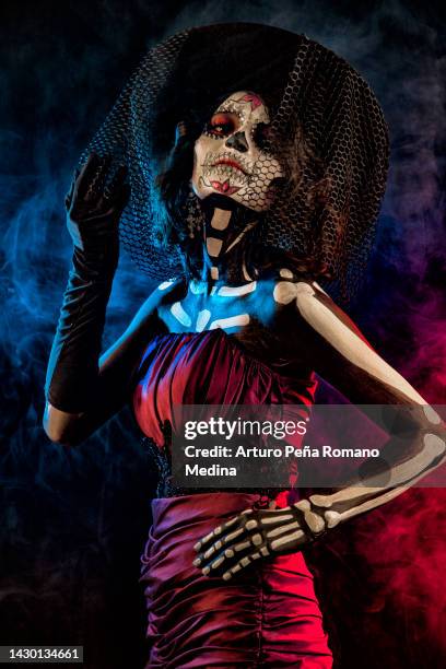 portrait of mexican catrina with hat - festival of remembrance 2019 stock pictures, royalty-free photos & images