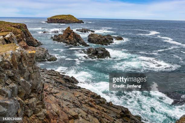 rapids and cliffside at north and south bird island, elliston , canada - atlantic canada stock pictures, royalty-free photos & images