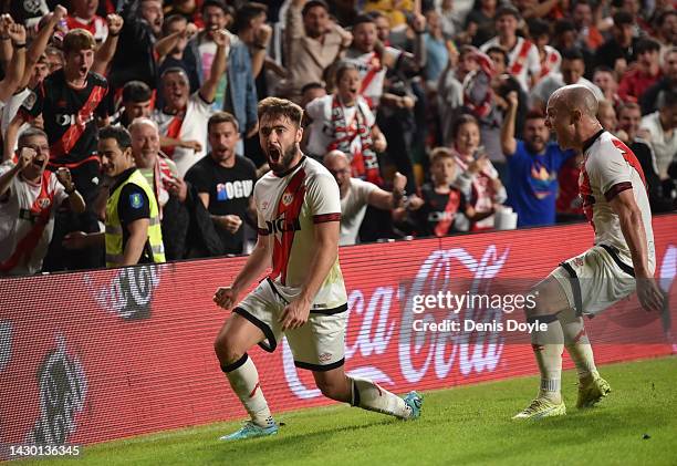 Unai Lopez of Raya Vallecano celebrates after scoring their team's second goal during the LaLiga Santander match between Rayo Vallecano and Elche CF...