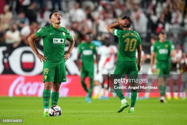 Ezequiel Ponce of Elche looks dejected after the Rayo Vallecano second goal during the LaLiga Santander match between Rayo Vallecano and Elche CF at...