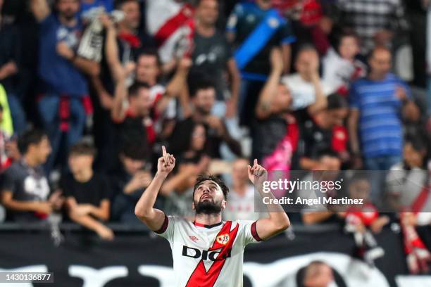 Unai Lopez of Rayo Vallecano celebrates after scoring their side's second goal during the LaLiga Santander match between Rayo Vallecano and Elche CF...