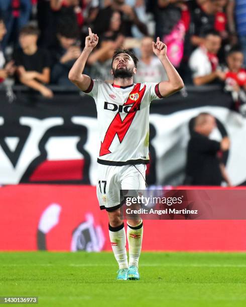 Unai Lopez of Rayo Vallecano celebrates after scoring their side's second goal during the LaLiga Santander match between Rayo Vallecano and Elche CF...