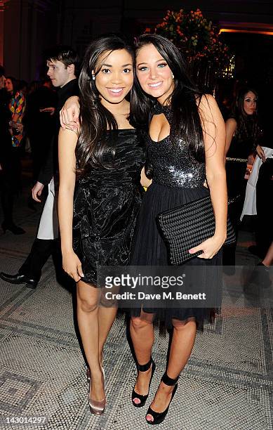 Dionne Bromfield and Tulisa Contostavlos attend Jonathan Shalit's 50th birthday party at The V&A on April 17, 2012 in London, England.