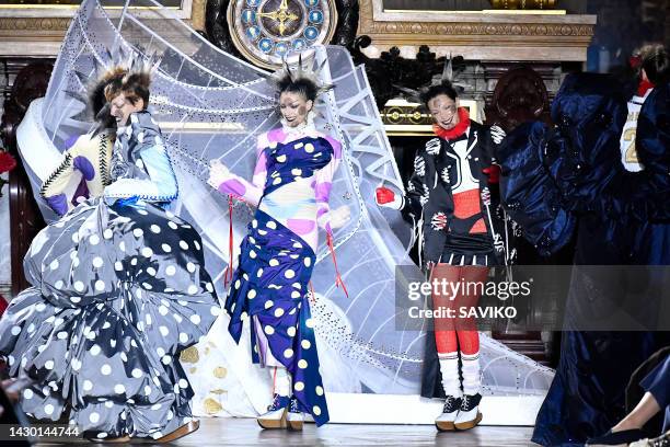 Bella Hadid and models walk the runway during the Thom Browne Ready to Wear Spring/Summer 2023 fashion show as part of the Paris Fashion Week on...