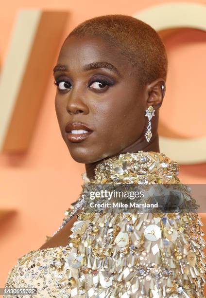 Lashana Lynch attends "The Woman King" UK Gala Screening at Odeon Luxe Leicester Square on October 03, 2022 in London, England.