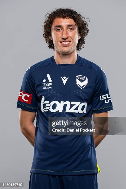 Jay Barnett of the Victory poses during the Melbourne Victory 2022-23 A-League men's headshots session at Ultra Football on October 01, 2022 in...