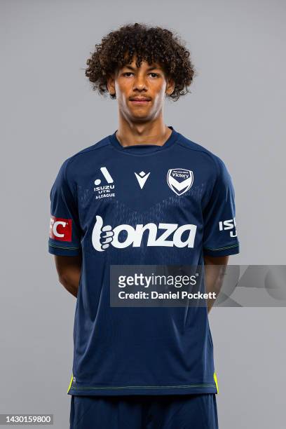 Will Wilson of the Victory poses during the Melbourne Victory 2022-23 A-League men's headshots session at Ultra Football on October 01, 2022 in...