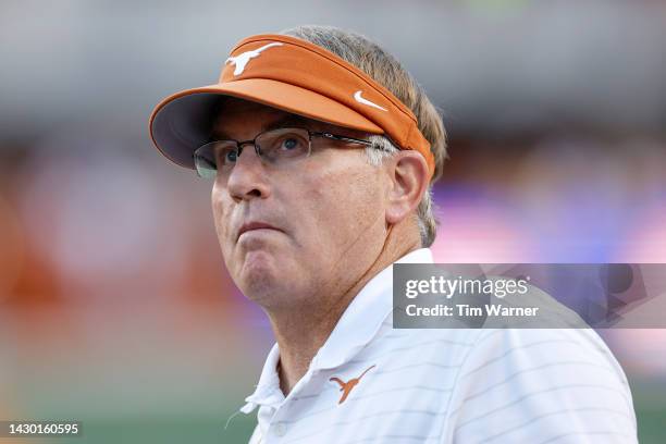 Special assistant to the head coach Gary Patterson of the Texas Longhorns watches from the sideline in the first quarter against the West Virginia...