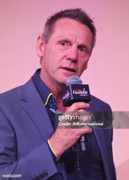 Award presenter Stuart Pearce on stage at the Legends of Football 2022 at the JW Marriott Grosvenor House Hotel on October 3, 2022 in London, England.