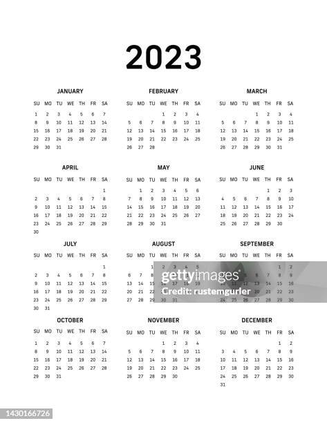 illustrations, cliparts, dessins animés et icônes de calendrier 2023 début du dimanche - fond blanc - 2023