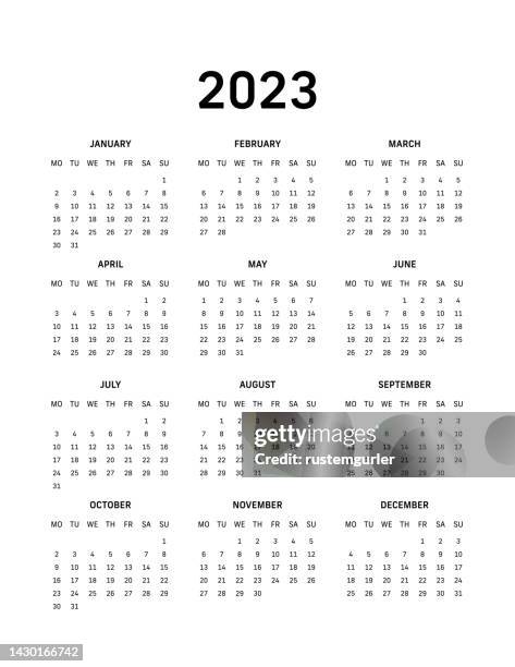 2023 calendar monday start - white background - annual stock illustrations