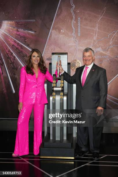 Elizabeth Hurley and William P. Lauder light The Empire State Building pink in honor of The Estée Lauder Companies' Breast Cancer Campaign's 30th...