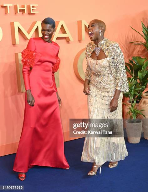 Sheila Atim and Lashana Lynch attend "The Woman King" UK Gala Screening at Odeon Luxe Leicester Square on October 03, 2022 in London, England.