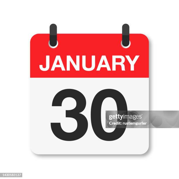 january 30 - daily calendar icon - white background - january30 stock illustrations