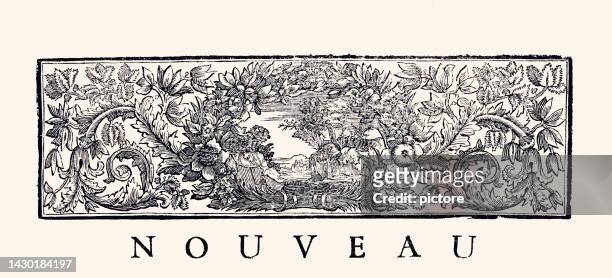 floral pattern from louis xiv period : design element (xxxl with many details) - black and white flower tattoo designs stock illustrations