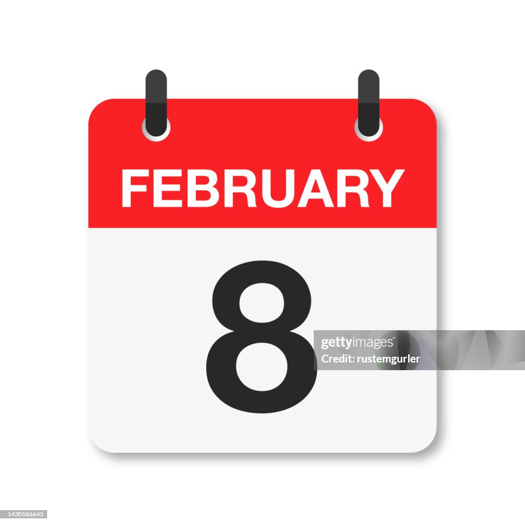 February 8 - Daily Calendar Icon - White Background