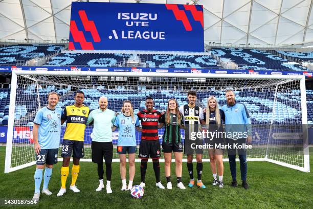 Rhyan Grant of Sydney FC, Daniel Hall of the Mariners, Billy Wingrove of the F2 Freestylers, Charlotte McLean of Sydney FC, Yeni NgBakoto the...