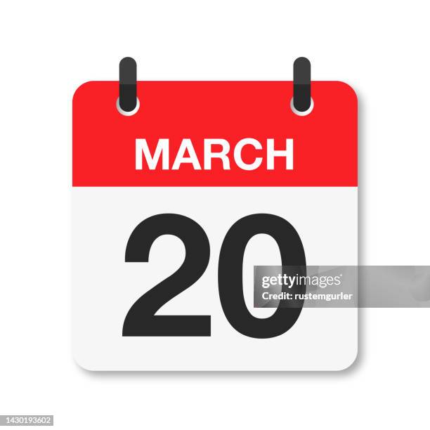 march 20 - daily calendar icon - white background - number 20 stock illustrations