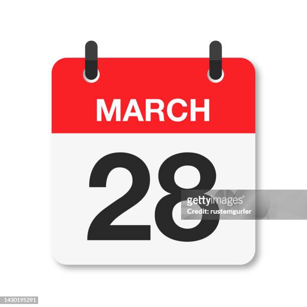 ilustraciones, imágenes clip art, dibujos animados e iconos de stock de 28 de marzo - icono de calendario diario - fondo blanco - marzo