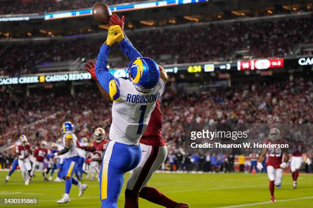 Wide receiver Allen Robinson II of the Los Angeles Rams cannot make a catch as he defended by cornerback Charvarius Ward of the San Francisco 49ers...