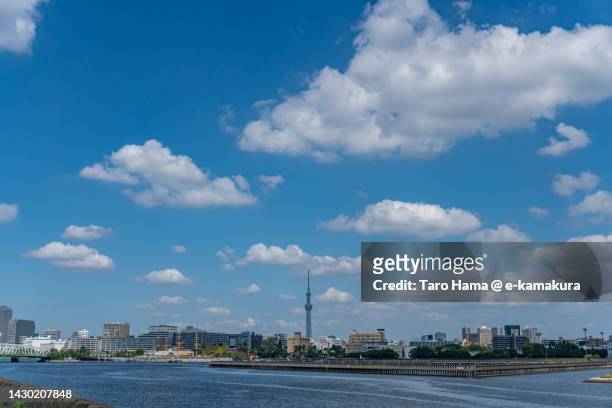 waterfront in tokyo of japan - sumidafloden bildbanksfoton och bilder