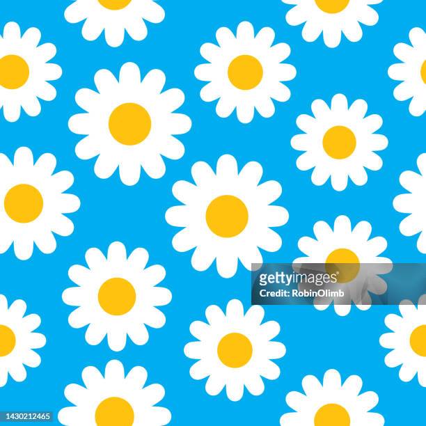 ilustrações de stock, clip art, desenhos animados e ícones de white daisies flowers seamless pattern - margarida