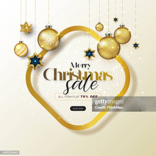 merry christmas mega sale golden banner template - number 75 stock illustrations