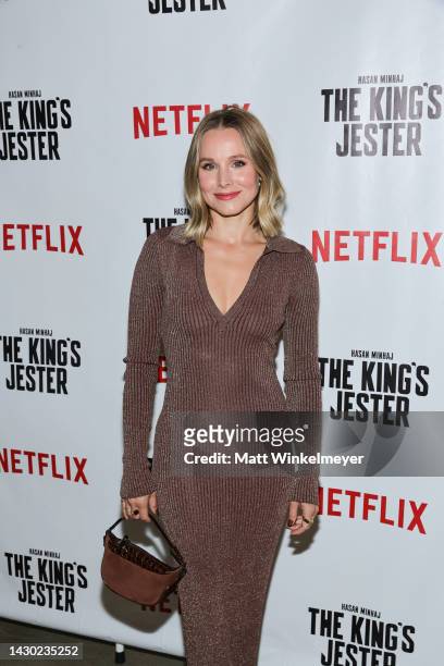 Kristen Bell attends the premiere party for Netflix Comedy Special "Hasan Minhaj: The King's Jester" at Rideback Ranch on October 03, 2022 in Los...