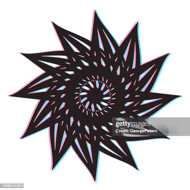 spiral icon with glitch technique - paper windmill stock illustrations