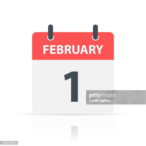 stockillustraties, clipart, cartoons en iconen met february 1 - daily calendar icon with reflection on white background - february