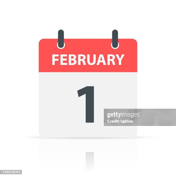 february 1 - daily calendar icon with reflection on white background - february 1 stock illustrations