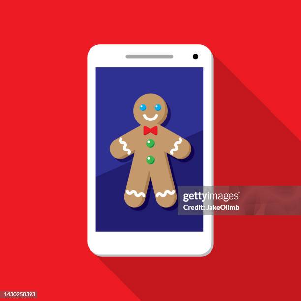 gingerbread man smartphone icon flat - gummies vector stock illustrations
