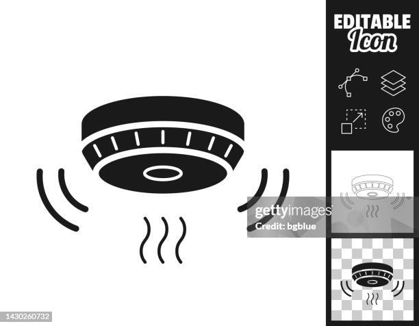 ilustraciones, imágenes clip art, dibujos animados e iconos de stock de alarma de humo. icono para el diseño. fácilmente editable - smoke-detector-with-smoke