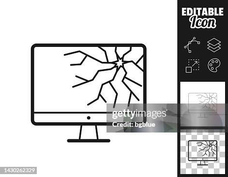 Desktop computer with broken screen. Icon for design. Easily editable Desktop computer with broken screen. Icon for design. Easily editable